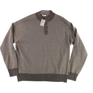 Peter Millar Sweater Men XXL Brown Merino Wool Mock Neck Button MF20S62